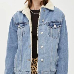 Topshop Moto Faux Shearling Denim Jacket